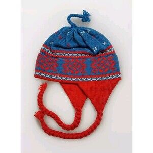 VERMONT ORIGINALS Vintage Knit Ski Hat Wool Snowflake Winter Red White Blue USA